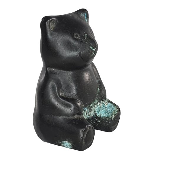 Vintage Bronze Teddy Bear Sitting Metal Figurine - Picture 3 of 9